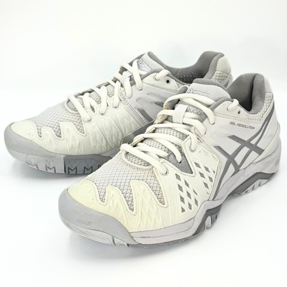 Asics Gel Resolution 6 Tennis Shoes Womens Size 7 White Silver Court Sneakers - Picture 7 of 11